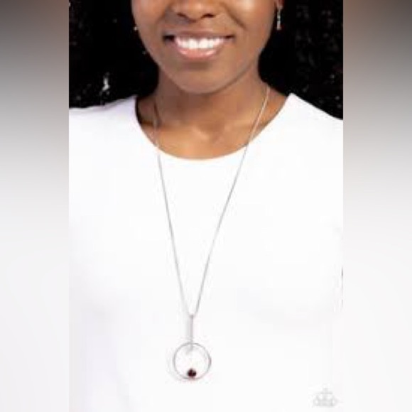 Paparazzi Silver and Purple Hooped Theory Necklace and Earrings - Picture 1 of 5